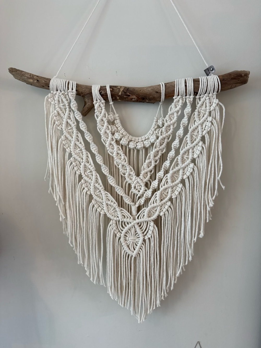 Boho Cream Macramé Wall Tapestry - Handwoven Detail